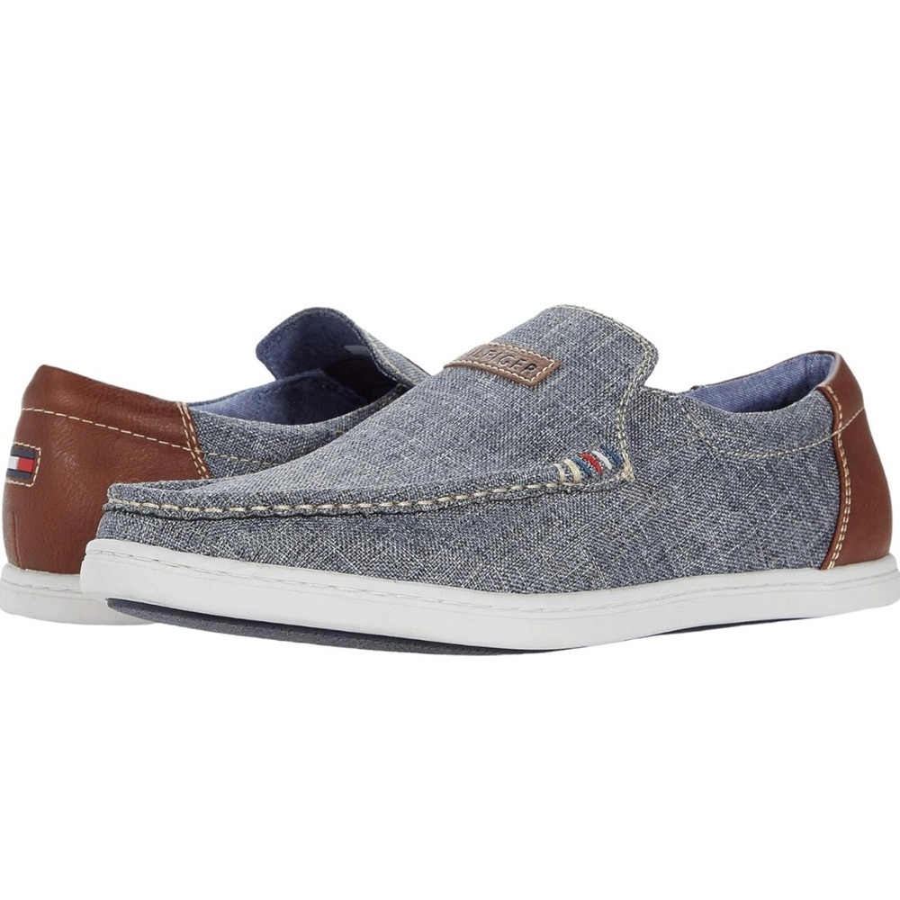 TOMMY HILFIGER Men’s 9 11 Gray Linen Stretch Carlid Round Toe Slip On Sneakers